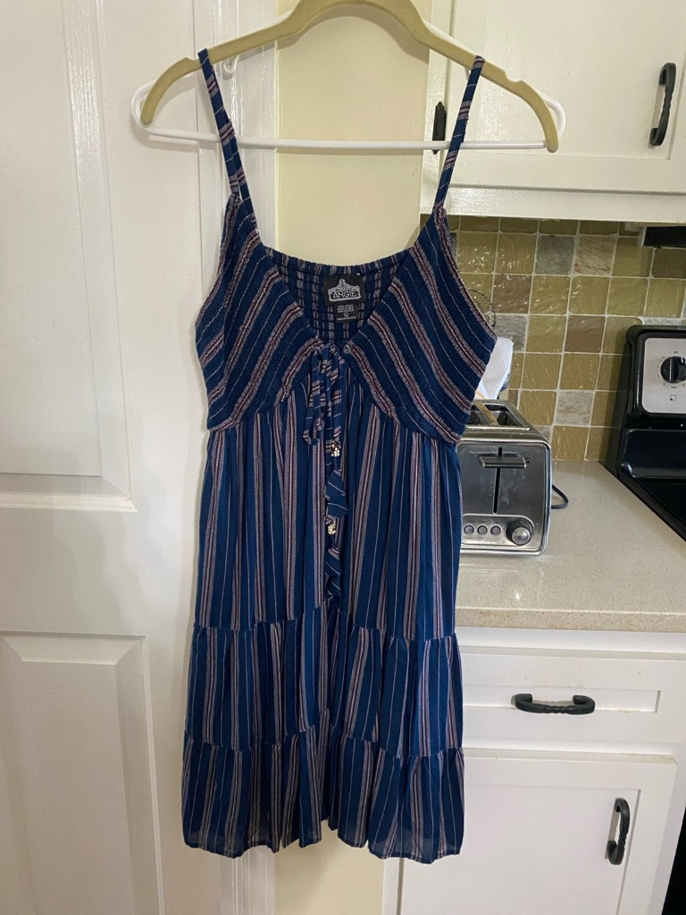Angie Navy Multicolor Striped Tie-Front Mini Dress
